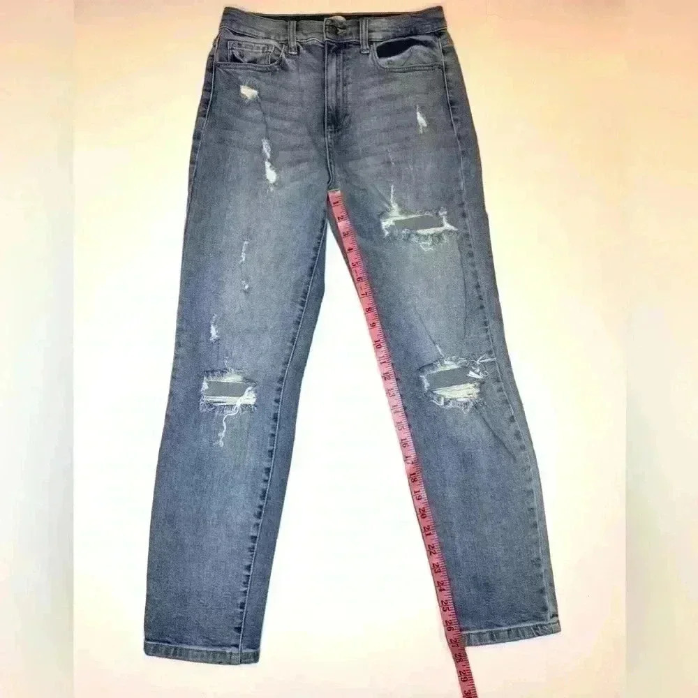 Sneak Peek Womens Jeans Straight Leg Destroyed Distressed Light Wash Size 29 - Picture 4 of 10